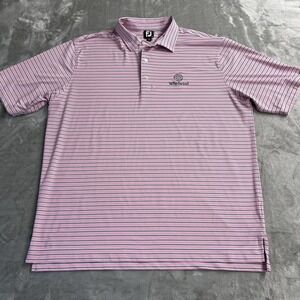 FootJoy Polo Shirt Mens 2XL Pink Striped Whirlwind Embroidered Golf Performance